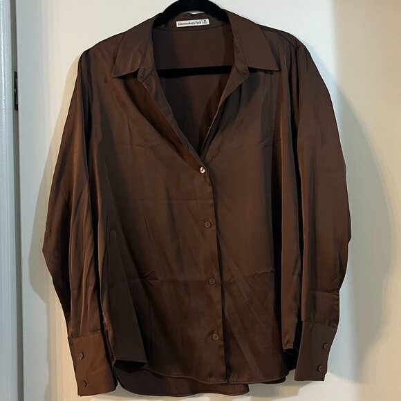 Abercrombie & Fitch Tops - Abercrombie & Fitch Satin Button-Up Shirt, Size M - Brown